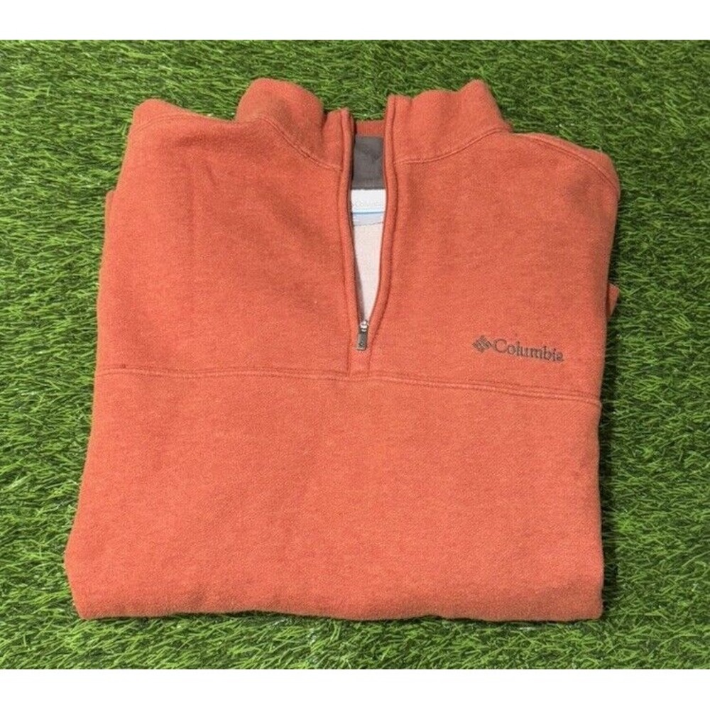 Columbia Sweater Adult Large Orange Fleece Outdoors Quarter Zip Mens